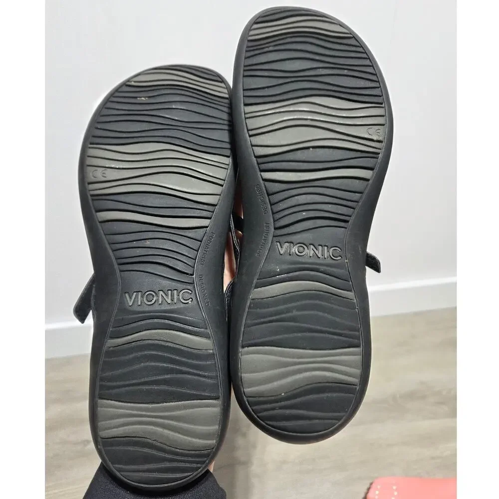 Vionic Rest Karina Black Leather with a Polished Ring Flip Flops Size 10 - Picture 5 of 7